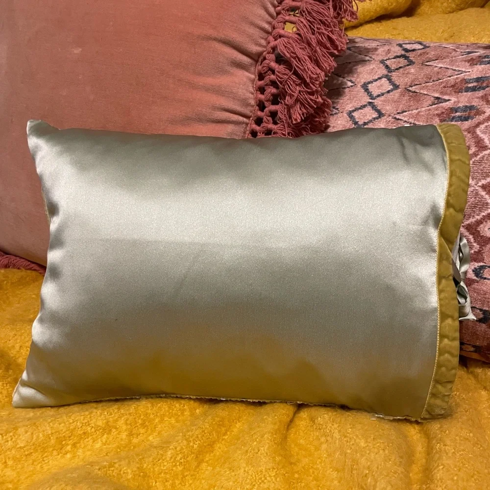 Michele Varian Silk and Sequin throw pillow cover with down insert seafoam green